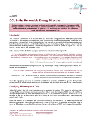 CCU in the Renewable Energy Directive