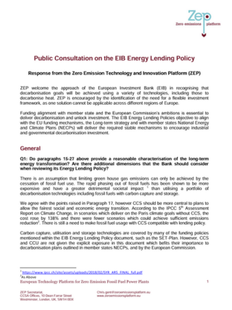 Recommendations for the EIB Energy Lending Policy