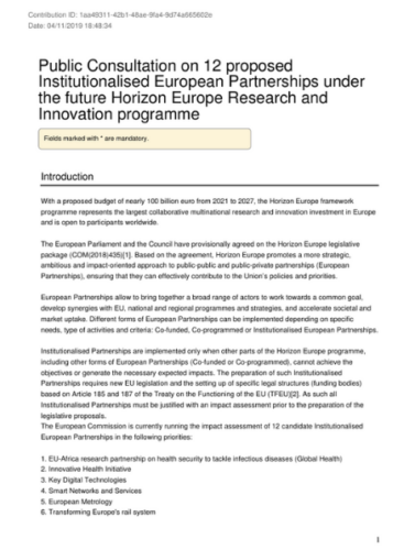 ZEP response to Horizon Europe EU Partnerships