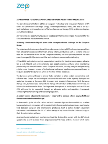 Response to roadmap on the Carbon Border Adjustment Mechanism