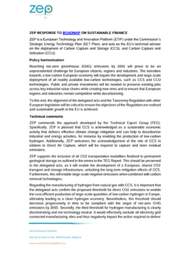 Response to European Taxonomy for Sustainable Finance