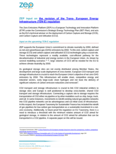 ZEP response to the roadmap on TEN-E regulation