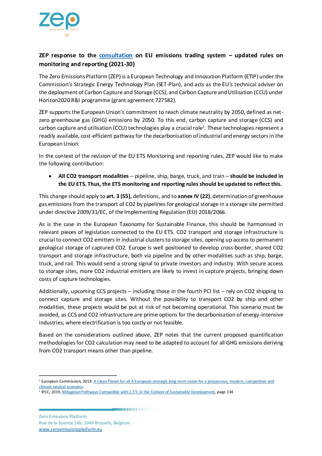 Response to the consultation on EU Emissions Trading System
