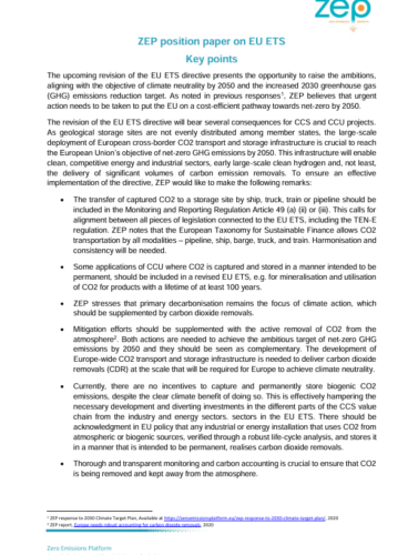 ZEP position paper on EU ETS