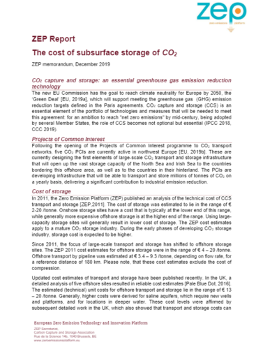 The cost of subsurface storage of CO<sub>2</sub>