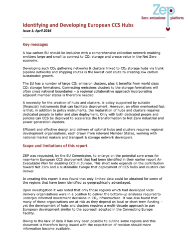 Identifying and Developing European CCS Hubs