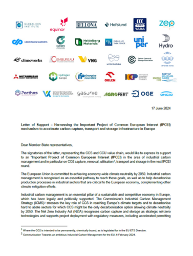 Open letter: Harnessing the IPCEI mechanism to boost CCS and CCU