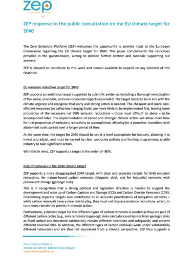 Response to the public consultation on the EU climate target for 2040