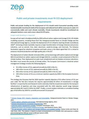 Public and private investments must fit CCS deployment requirements