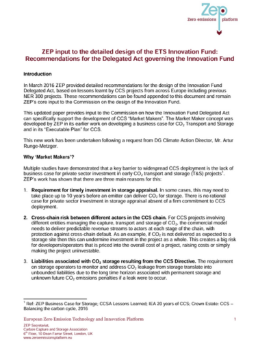 Funding CCS Market Makers through the Innovation Fund